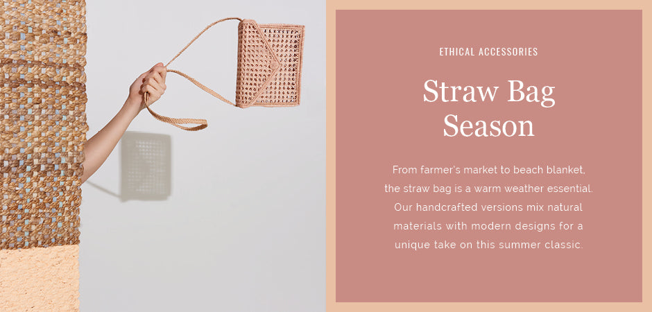 Ethical raffia clutches, straw totes and woven bags