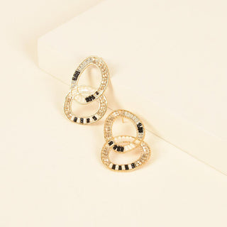 Gold double locking hoop earrings with black and white beading