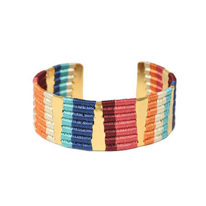 rainbow striped cuff style bracelet with gold plated broze