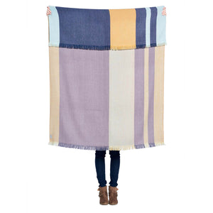 Ethically made alpaca throw blanket in blue and yellow
