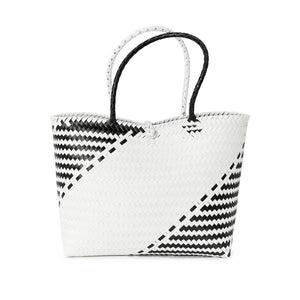Black and white upcycled pvc tote bag