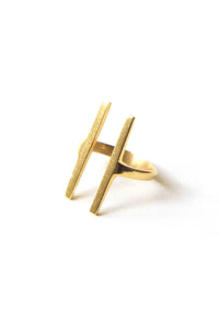 Soko Double Bar Ring. Hand cast parallel bar ring. Handcrafted in Kenya using traditional artisan techniques. Colors silver gold. 100% recycled brass, chrome plating. Sizes 6 7.