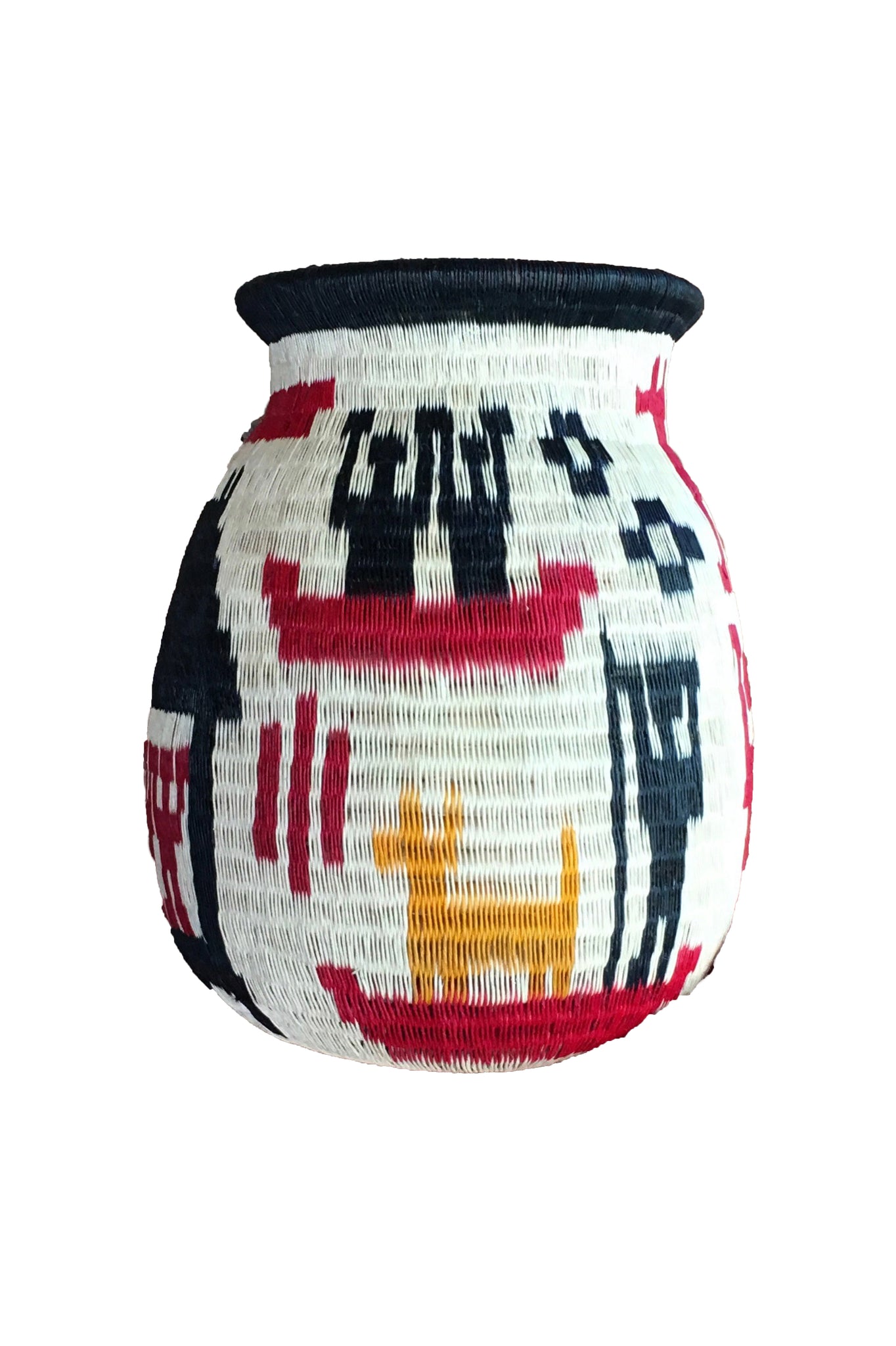 Wounaan Art Vase by Tulia's Artisan Gallery. Handcrafted in Colombia. One of a kind statement home decor vase with an ethnographic design. All handcrafted by award-winning indigenous Wounaan artisans of Colombia. Color multi. 100% palm leaf.