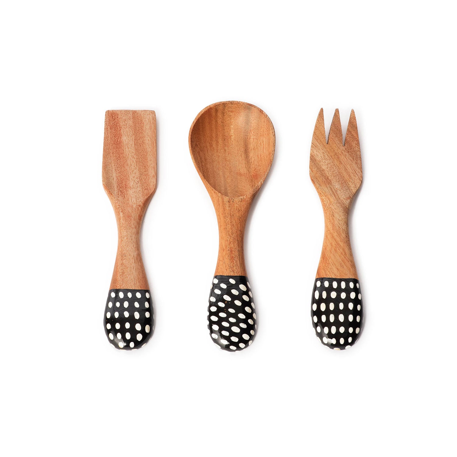 black and white graphic wooden cheese knife set