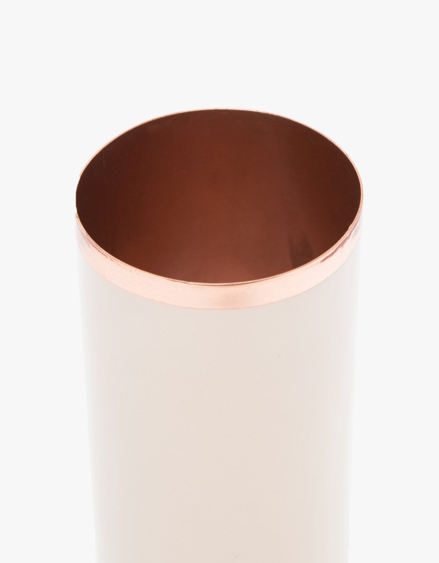 Louise Enameled Vase from Hawkins New York. Copper or brass-plated finish. Enamel wrapped. Debossed branding at bottom. Mix and match for modern home decor. Makes a perfect gift- just add flower. Add to your dining room table to set the mood. Food safe. Hand wash. Available in Copper and Brass.Measurements  Small- 2" diameter, 5.75" height Medium-2.5" diameter, 8" height