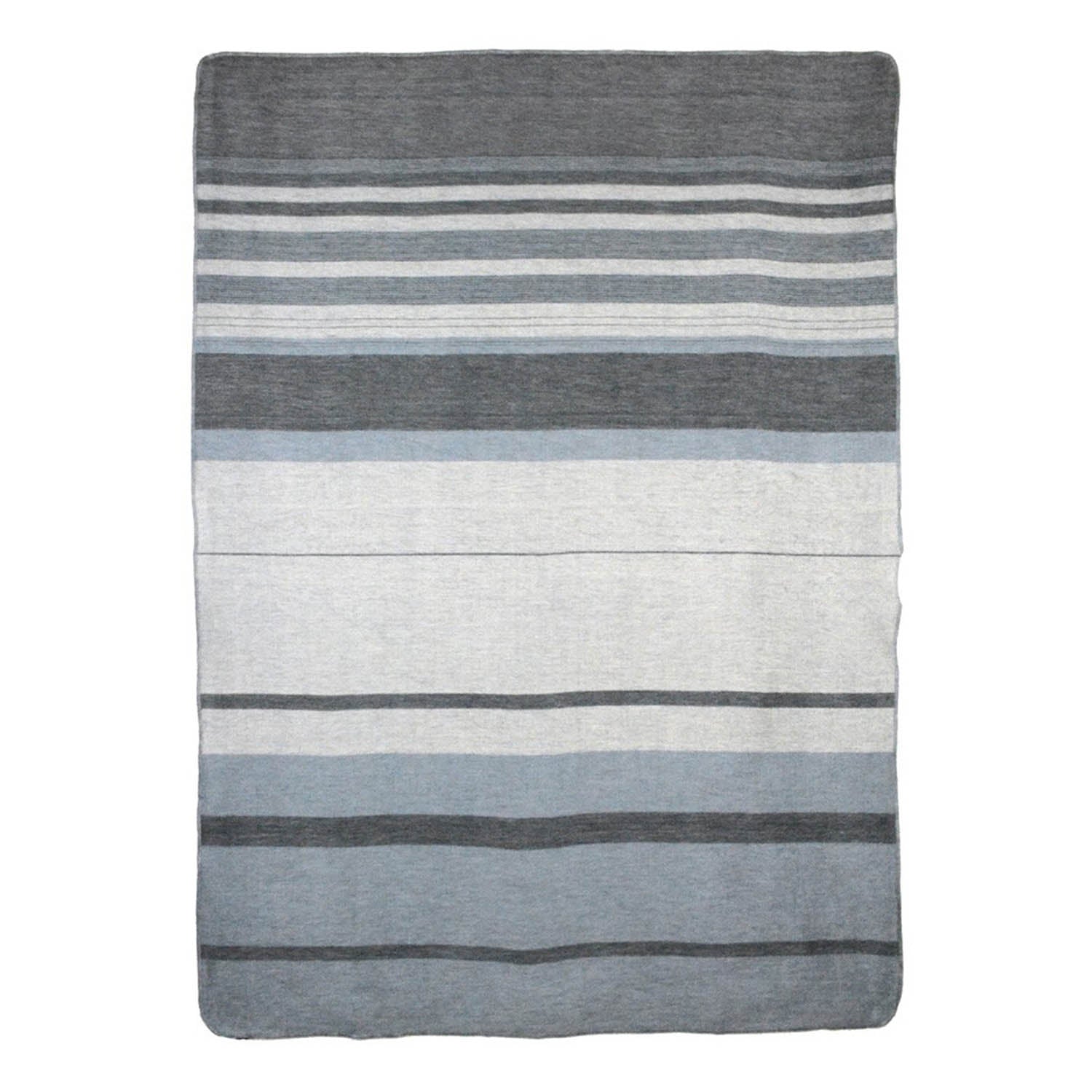 grey and blue striped alpaca blanket